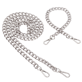 Elite Aluminum Curb Chain Bag Handles, with Swivel Clasps, for Bag Straps Replacement Accessories, Silver, 2pcs/set