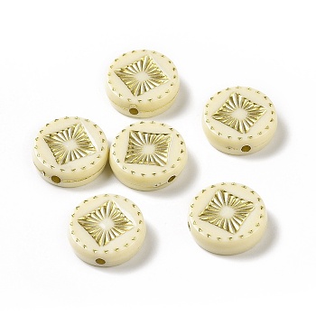 Opaque Acrylic Beads, Golden Metal Enlaced, Flat Round, Cornsilk, 15.2x4.5mm,, Hole: 1.8mm, about 606pcs/500g