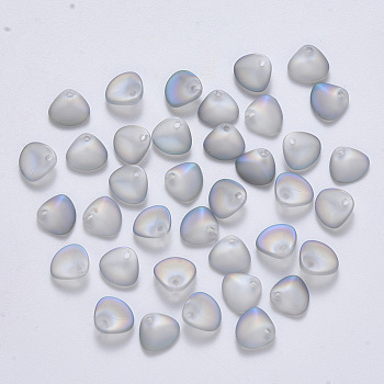 Spray Painted Glass Charms, AB Color Plated, Frosted, Petaline, Light Grey, 7x8x2.5mm, Hole: 1mm