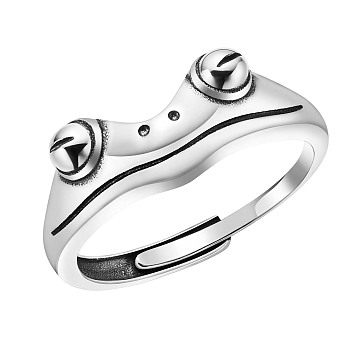 SHEGRACE Adjustable Rhodium Plated 925 Sterling Silver Frog Finger Rings, Platinum, US Size 7, Inner Diameter: 18mm