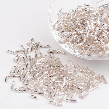 Glass Twist Bugles Seed Beads, Silver Lined, White, about 6mm long, 1.8mm in diameter, hole: 0.6mm, 1250pcs/50g