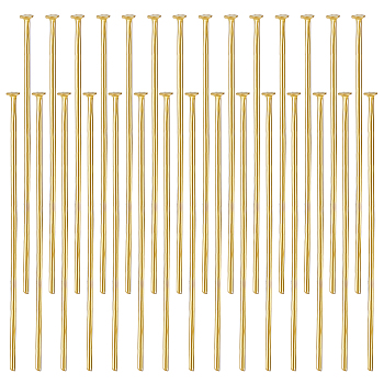 304 Stainless Steel Flat Head Pins, for Jewelry Making, Real 16K Gold Plated, 35x0.7mm, 21 Gauge, Head: 1.5mm, about 200pcs/box