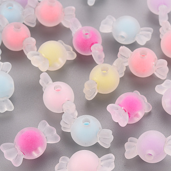 Transparent Acrylic Beads, Frosted, Bead in Bead, Candy, Mixed Color, 11.5x21.5x11.5mm, Hole: 2.5mm, about 393pcs/500g