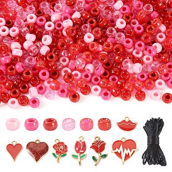 DIY Jewelry Kits, Including Plastic Bead and Alloy Enamel Pendants, Mixed Color, 9x6mm, Hole: 3.8mm