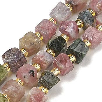 Natural Tourmaline Beads Strands, Cube, with Seed Beads, 4~6.5x4~6.5x4~6.5mm, Hole: 0.8~1mm, about 51~54pcs/strand, 15.43~15.47''(39.2~39.3cm)