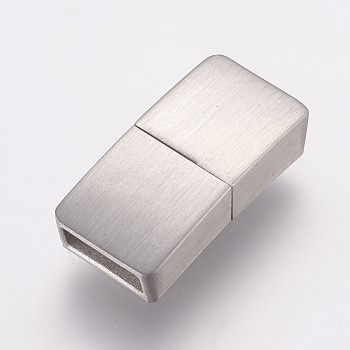 Tarnish Resistant 304 Stainless Steel Magnetic Clasps with Glue-in Ends, Rectangle, Frosted, Stainless Steel Color, 21x10x5mm, Hole: 3x8mm