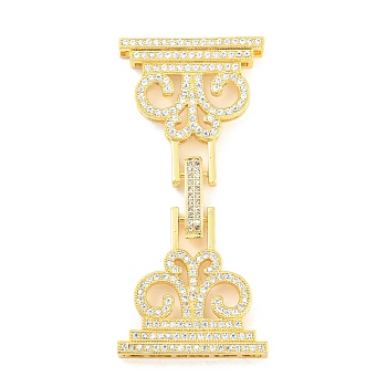 Rack Plating Brass Micro Pave Clear Cubic Zirconia Fold Over Clasps, Long-Lasting Plated, Lead Free & Cadmium Free, Flower, Real 18K Gold Plated, 57x26mm, Hole: 4.7x5.5mm and 2x5mm and 2x3.8mm