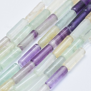 Natural Fluorite Beads Strands, Column, 11~15x3.5~4.5mm, Hole: 1~1.2mm, about 28~30pcs/strand, 15.1~15.9 inch(38.5~40.5cm)