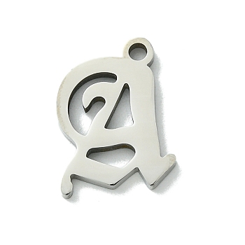 201 Stainless Steel Pendants, Stainless Steel Color, Old Initial Letters Charms, Letter A, 17x12.5.5x1.6mm, Hole: 1.8mm