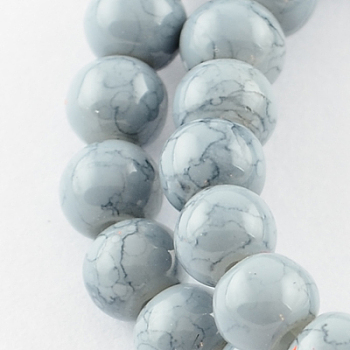 Spray Painted Glass Bead Strands, Round, Gray, 6mm, Hole: 1.3~1.6mm, about 133pcs/strand, 31.4 inch