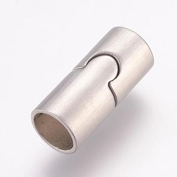 304 Stainless Steel Magnetic Clasps with Glue-in Ends, Column, Frosted, Stainless Steel Color, 22x10mm, Hole: 8mm