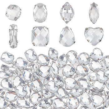 80Pcs 8 Style Acrylic Sew on Rhinestone, Acrylic Mirror, Two Holes, Garments Accessories, Faceted, Rectangle & Rhombus & Oval & Teardrop & Heart & Flat Round & Horse Eye, Crystal, 12~15x5~12mm, 10pcs/style