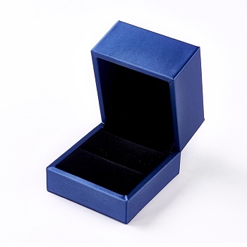 Plastic Jewelry Boxes, Covered with Imitation Leather, Rectangle, Blue, 6x6.5x5cm