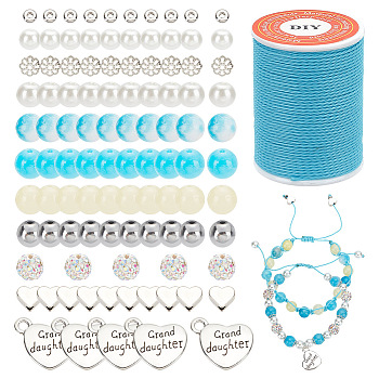 DIY Word Grand Daughter Bracelet Making Kit, Including Heart Alloy Beads & Pendants, Natural & Synthetic Mixed Gemstone & Glass Pearl & Polymer Clay Rhinestone Beads, 140Pcs/set