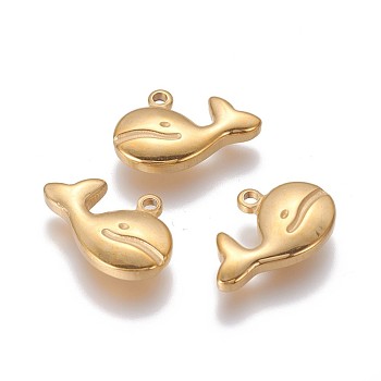 304 Stainless Steel Pendants, Whale Shape, Golden, 12x18~18.3x3.8mm, Hole: 1.6mm