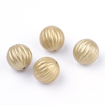 Spray Painted Acrylic Beads, Matte Style, Round, Corrugated Beads, Gold, 16~16.5mm, Hole: 2mm