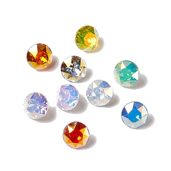 Light AB Style K9 Glass Rhinestone Cabochons, Pointed Back & Back Plated, Diamond, Mixed Color, 6x4mm