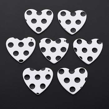 Cellulose Acetate(Resin) Pendants, Heart with Polka Dot, White, 25x28x2.5mm, Hole: 1.4mm