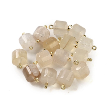 Natural Cherry Blossom Agate Column Charms with Rack Plating Brass Loops, Real 18K Gold Plated, Long-Lasting Plated, 12x8.5mm, Hole: 1.5mm