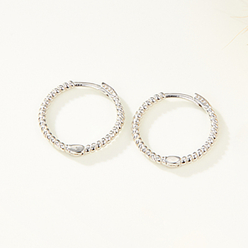 Rhodium Plated 925 Sterling Silver Hoop Earrings, Round Ring, Platinum, 14mm