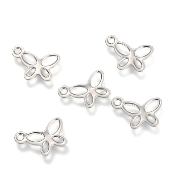 201 Stainless Steel Charms, Laser Cut, Butterfly, Stainless Steel Color, 11.6x8x0.6mm, Hole: 1.4mm