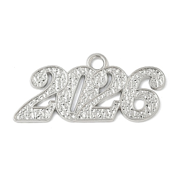 Alloy Pendants, Rack Plating, Number 2026, Platinum, 17.5x37x1.5mm, Hole: 2.5mm