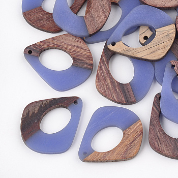 Resin & Walnut Wood Pendants, Two Tone, teardrop, Cornflower Blue, 32.5x27.5x2.5~4mm, Hole: 1.5mm