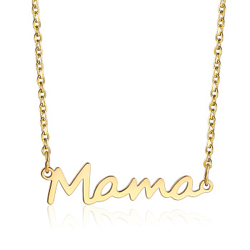 Simple Stainless Steel Mama Link Chain Necklaces for Mother's Day, Golden, show in picture