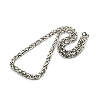 Fashionable 304 Stainless Steel Wheat Chain Necklaces, with Lobster Claw Clasps, Stainless Steel Color, 23.6 inch(60cm), 8mm