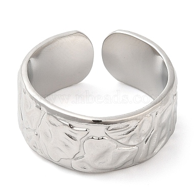 304 Stainless Steel Textured Open Cuff Ring for Women(RJEW-I098-26P)-2