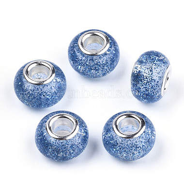 Dodger Blue Rondelle Resin+Brass Core European Beads