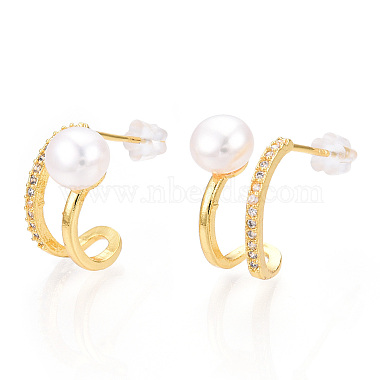 Natural Pearl Stud Earrings with Cubic Zirconia(PEAR-N017-06C)-2