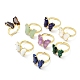 Natural & Synthetic Mixed Gemstone Butterfly Adjustable Rings(RJEW-K246-01G)-1