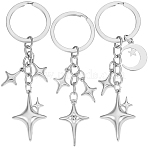 3Pcs 3 Styles Star Alloy Keychains, Platinum, 94~98mm, 1pc/style(KEYC-BBC0001-07)