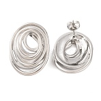Tarnish Resistant 304 Stainless Steel Stud Earrings, Oval with Multilayer, Stainless Steel Color, 29x22mm(EJEW-G395-07P)