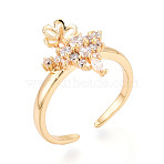 Crown Brass Micro Pave Clear Cubic Zirconia Cuff Ring Settings, for Half Drilled Beads, Cadmium Free & Nickel Free & Lead Free, Real 18K Gold Plated, Pin: 0.9mm, 15~15.2mm, Inner Diameter: Adjustable(KK-T076-24G)