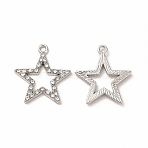 Alloy Rhinestone Pendants, Hollow Out Star Charms, Platinum, 23x21x2mm, Hole: 1.5mm(PALLOY-I217-19P)
