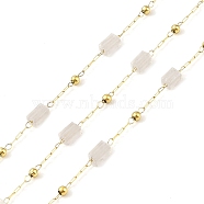 Ion Plating(IP) 304 Stainless Steel Link Chains, Natural White Moonstone Beads & Spool, Soldered, Real 18K Gold Plated, 6.5x2.5x2.5mm, about 32.81 Feet(10m)/Roll(CHS-A010-01G-06)