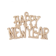 Alloy Pendants, Lead Free & Cadmium Free, Word Happy New Year, Golden, 26x39.5x1mm, Hole: 1.8mm(ENAM-R149-16G)