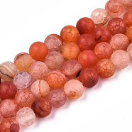Natural Crackle Agate Beads Strands, Frosted, Dyed & Heated, Round, Tomato, 6mm, Hole: 0.8mm, about 63pcs/strand, 14.96 inch(38cm)(G-S373-002B-6mm)