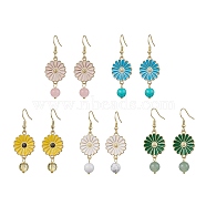 Daisy Flower Alloy Enamel Dangle Earrings, Natural & Synthetic Mixed Gemstone Drop Earrings, 51x18mm(EJEW-JE05662)
