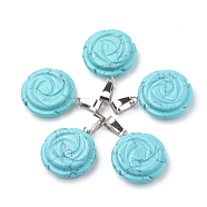 Synthetic Turquoise Pendants, with Stainless Steel Snap On Bails, Flower, Dyed, 23x20x6~7mm, Hole: 7x4mm(X-G-S343-12)