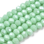 Electroplate Glass Beads Strands, Pearl Luster Plated, Faceted, Rondelle, Light Green, 3.5x3mm, Hole: 0.4mm, about 123~127pcs/strand, 13.7~14.1 inch(35~36cm)(EGLA-A034-P3mm-A20)