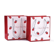 Rectangle Paper Bags, with Handles, for Gift Bags and Shopping Bags, Strawberry Pattern, 15.5x14x7.1cm, Fold: 15.5x14x0.4cm, 12pcs/bag(CARB-F008-03D)