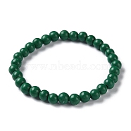 Natural Mashan Jade Beaded Stretch Bracelet, Dyed, Round, Dark Green, 2 inch(5cm), Beads: 6mm(BJEW-P207-28-6MM-01)