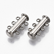 304 Stainless Steel Slide Lock Clasps, Peyote Clasps, 3 Strands, 6 Holes, Tube, Stainless Steel Color, 20x10x6.5mm, Hole: 1.6mm(STAS-S079-158P)
