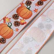 Thanksgiving Day Polyester Printed Pumpkin Ribbons, for Gift Wrapping, Chocolate, 2-1/2 inch(62mm), about 10.00 Yards(9.14m)/Roll(SRIB-WH20020-001B)