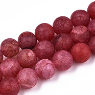 Natural Crackle Agate Beads Strands, Frosted, Dyed & Heated, Round, Cerise, 10mm, Hole: 1mm, about 38pcs/strand, 15.16 inch(38.5cm)(G-S373-002D-10mm)