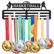 Sports Theme Iron Medal Hanger Holder Display Wall Rack, with Screws, Basketball Pattern, 150x400mm(ODIS-WH0021-680)
