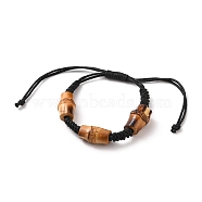 Adjustable Waxed Cotton Cord Braided Bead Bracelets, with Natural Bodhi Beads, Column, Camel, Inner Diameter: 2-3/8~4-1/4 inch(6~10.9cm)(BJEW-JB05605)
